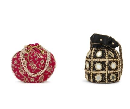 Designer Embroidered Potli Bag Combo- Pink & Black