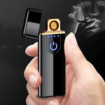LYXMAD Electric Lighter, Rechargeable Battery Lighter Touch Ignition USB Charging Lighter, Windproof Plasma Lighter for Candle, Cigarette Power Indicator Flameless Boyfriends Gifts(Black)