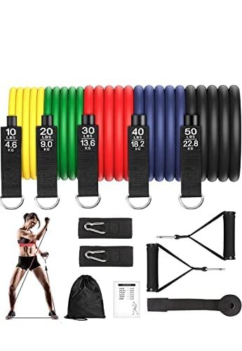 Resistance Band for Workout,Resistance Band Set of 11,Resistance Band for Heavy Workout-Resistance Band Foam Handle Door Anchor Pull Ankle Strap