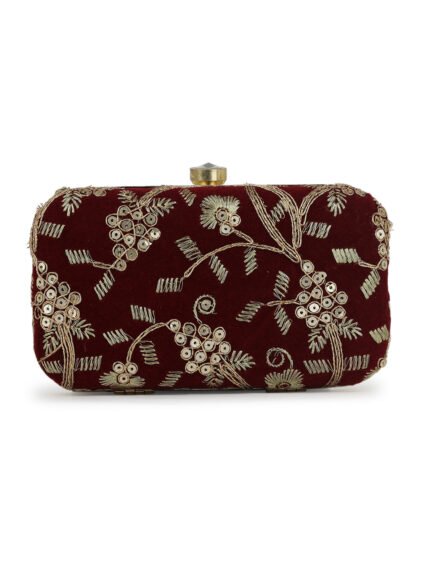 Maroon Embroidered Box Clutch For Girls and womens